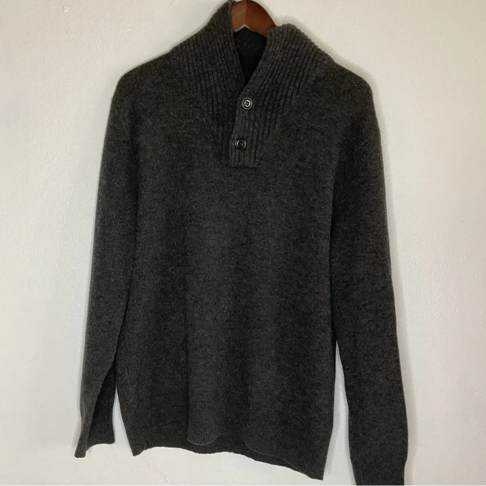 J. Crew 100% Lambswool Shawl Collar Pullover Sweater Dark Gray